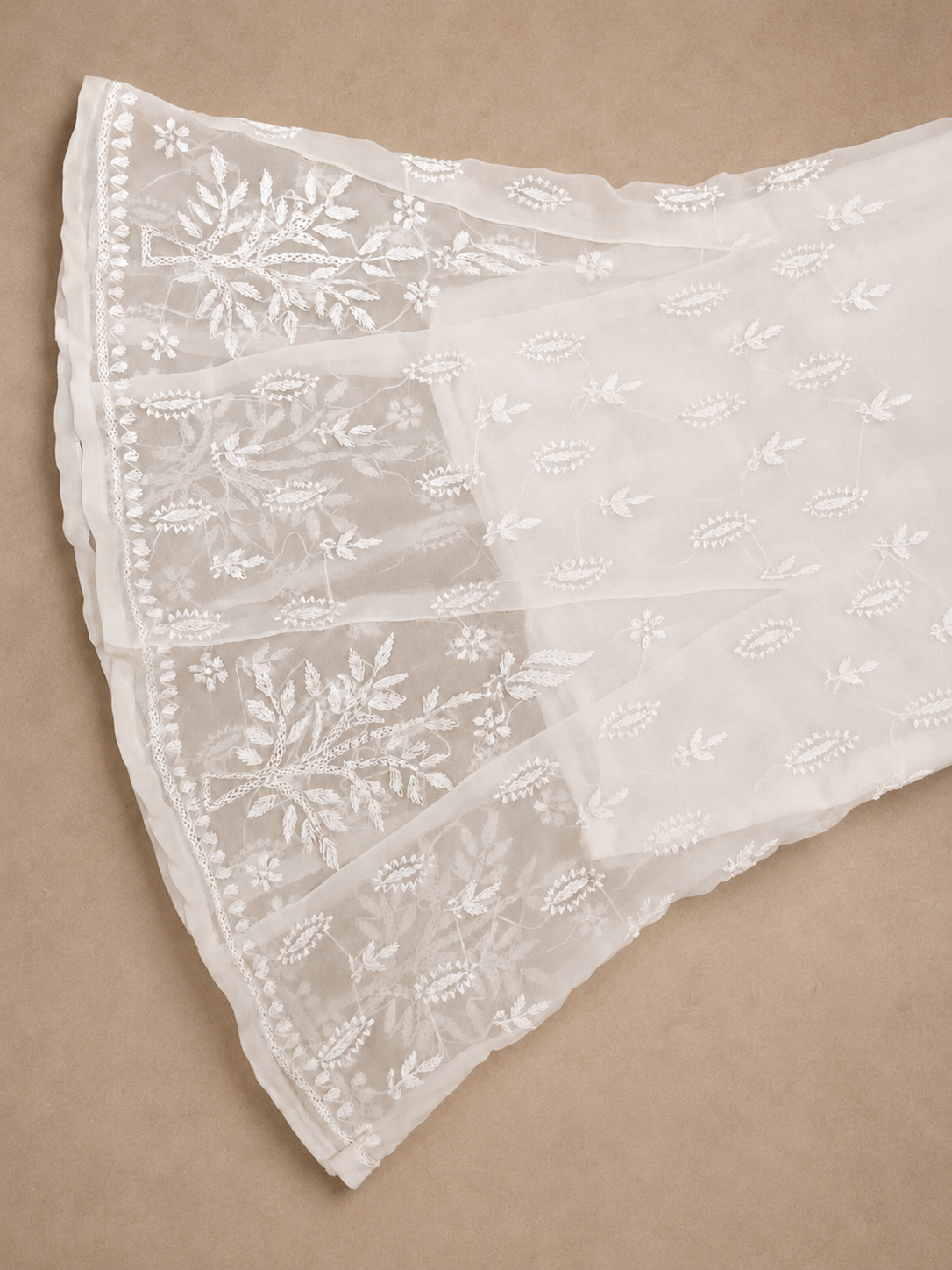 White Chiffon Hand-Embroidered Chikankari Palazzo