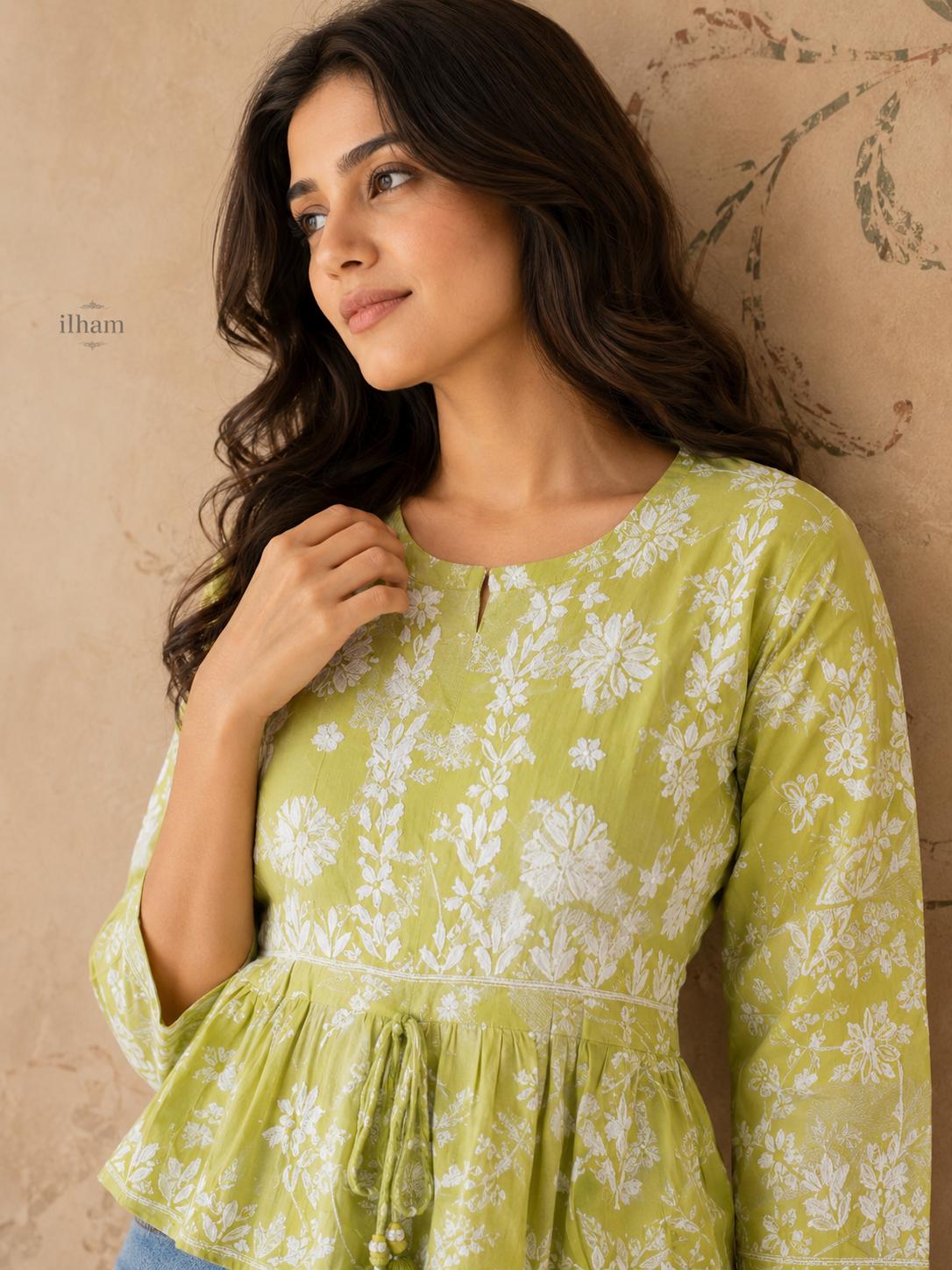 Hand Embroidered Lime short kurti