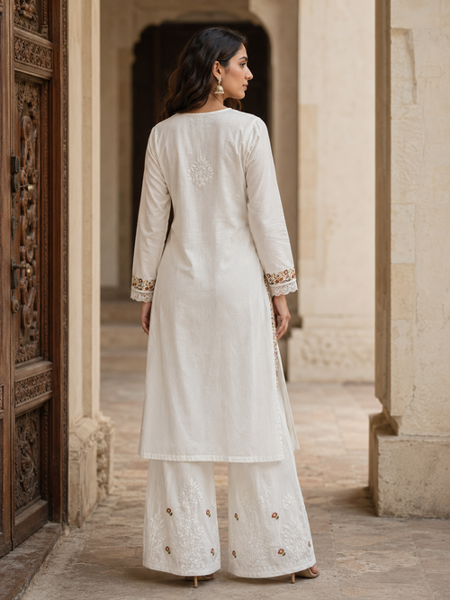 Ivory Hand crafted Chikankari Palazzo Set