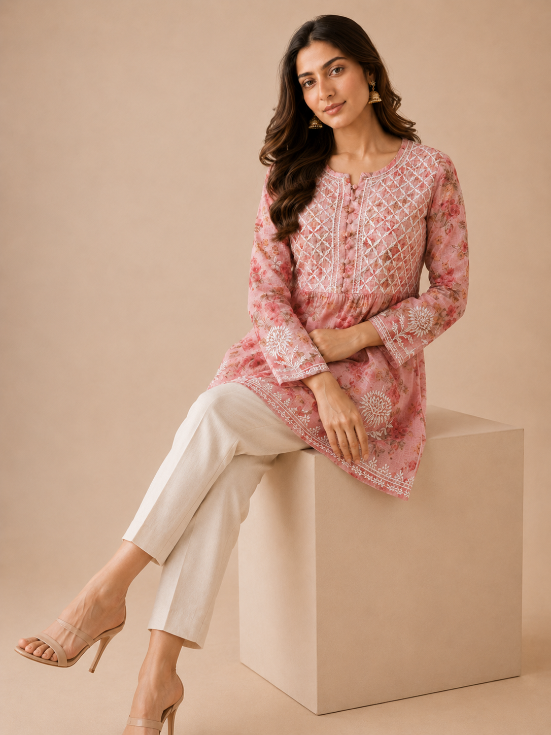 Rose Hand Embroidered Short Kurti