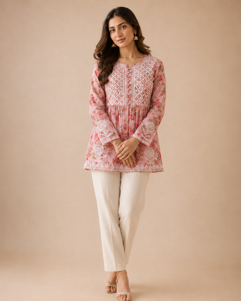 Rose Hand Embroidered Short Kurti