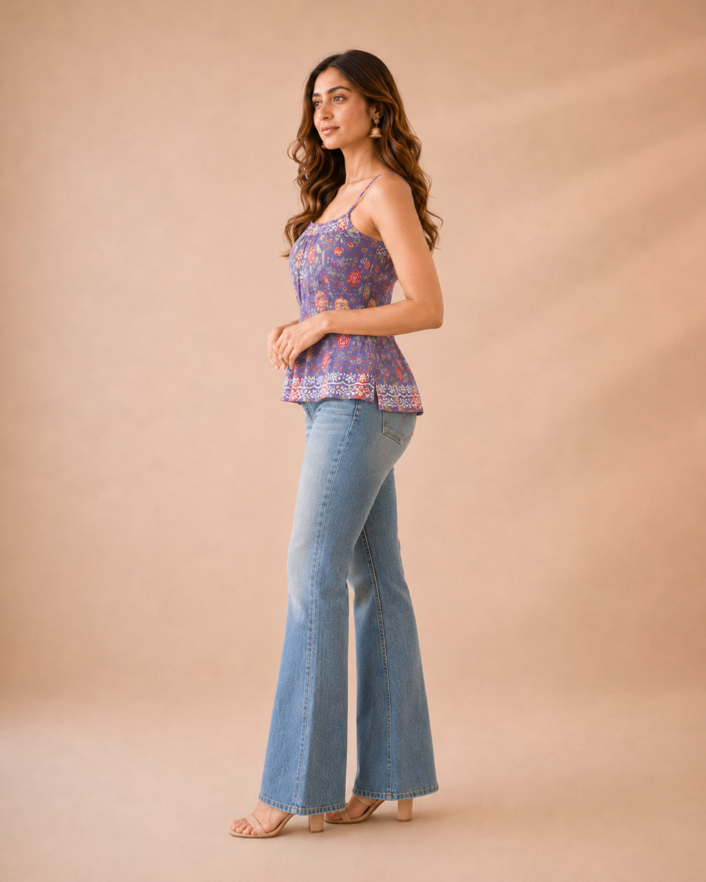 Purple Chikankari Hand Embroidered Spaghetti Top