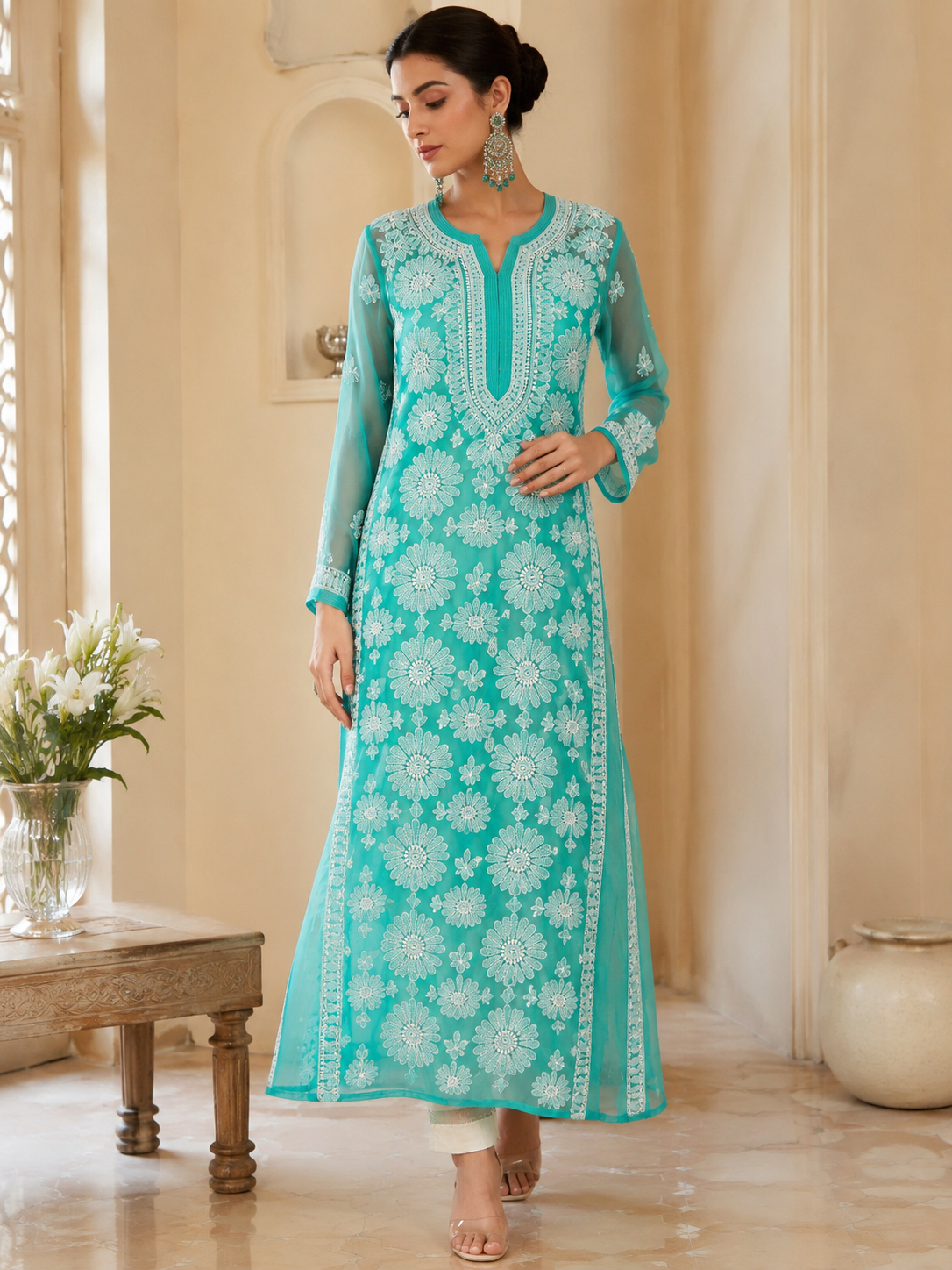 Firoza Noor Chikankari Kurti