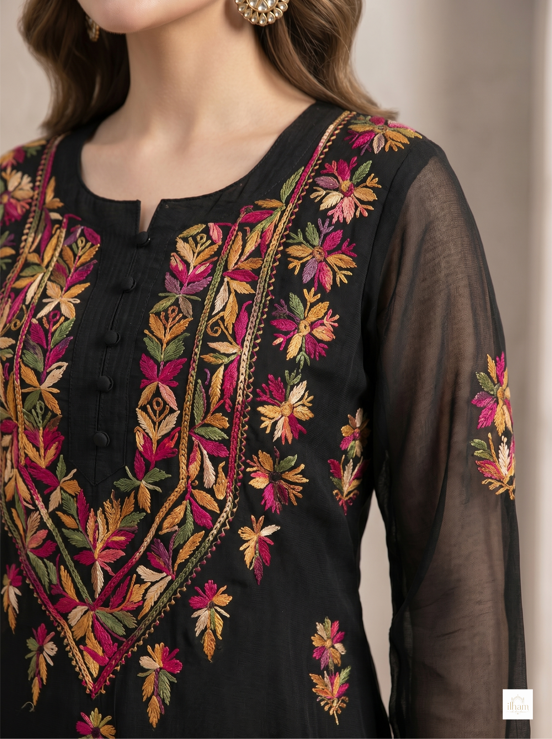 Black Gulbahar Chikankari Kurti