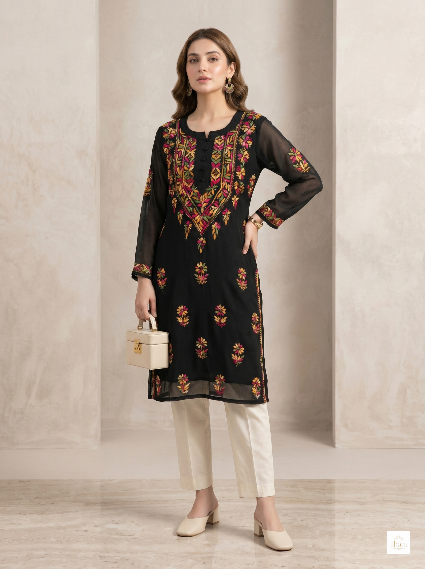 Black Gulbahar Chikankari Kurti