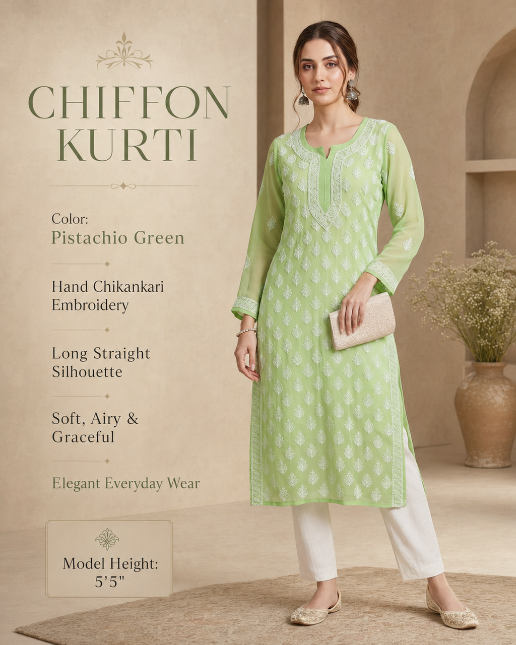 Pistachio Nazakat Chikankari Kurti