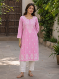Blush Pink Hand Embroidered Chikankari Kurti