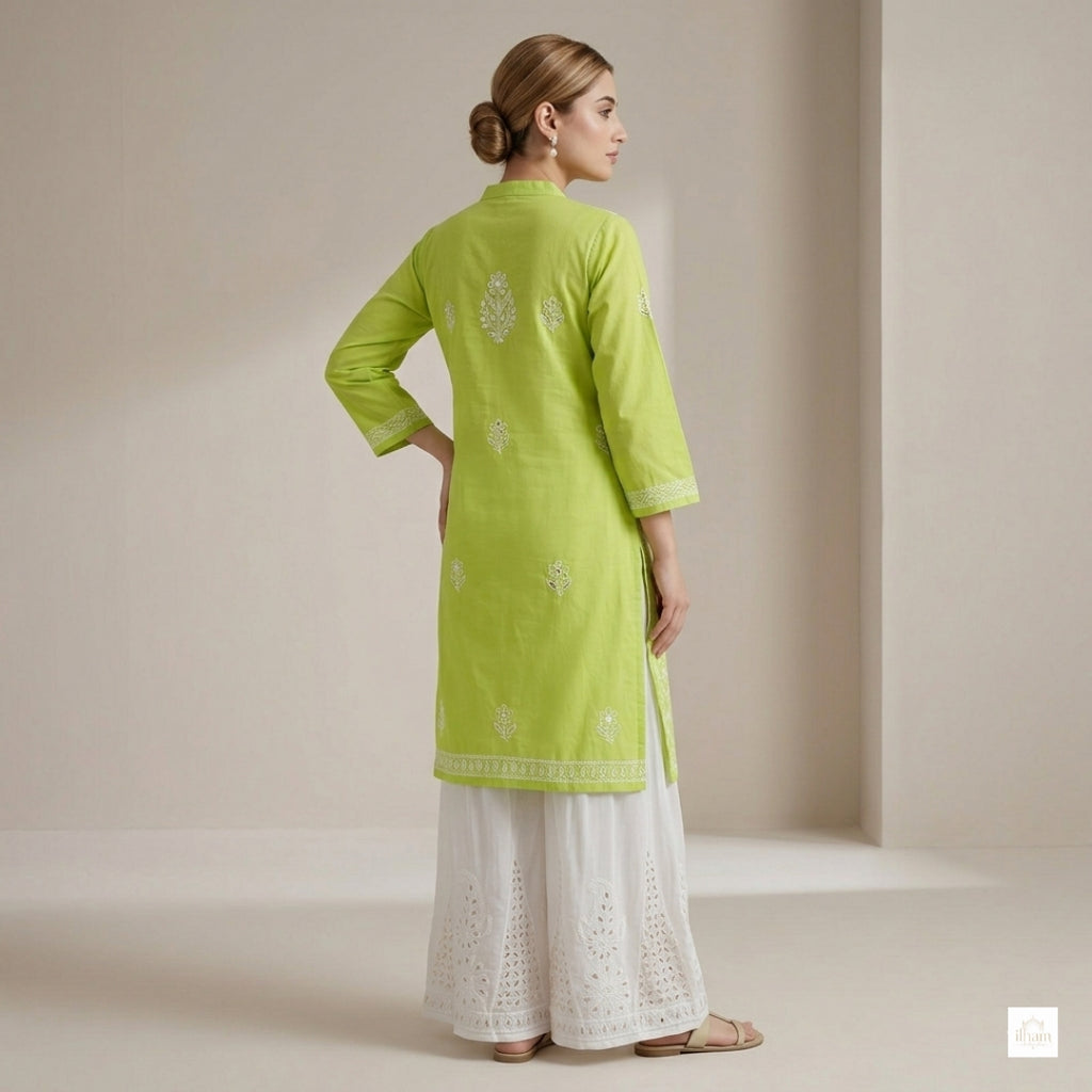 Pista Gul Hand-Embroidered Chikankari Kurti Set 2 pcs