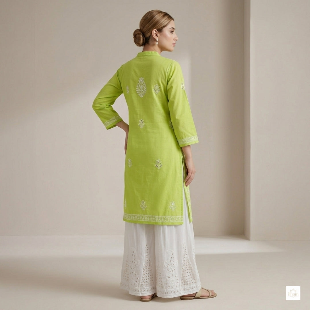 Pista Gul Hand-Embroidered Chikankari Kurti Set 2 pcs