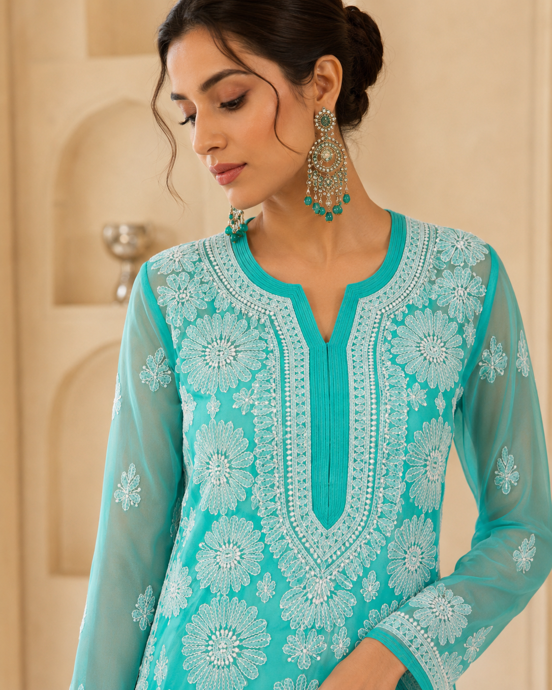 Firoza Noor Chikankari Kurti